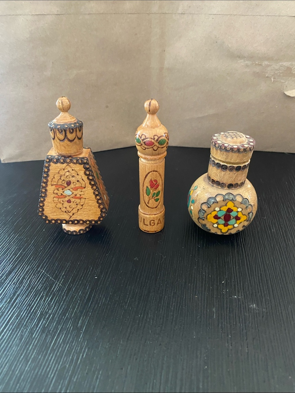 1977 Vintage Bulgarian folk art perfume bottles